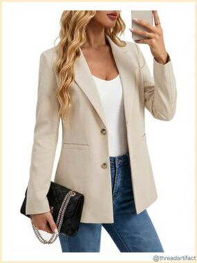 Blazer Jacket Dressy Business Casual Suit Jacket Pockets Gold Buttons